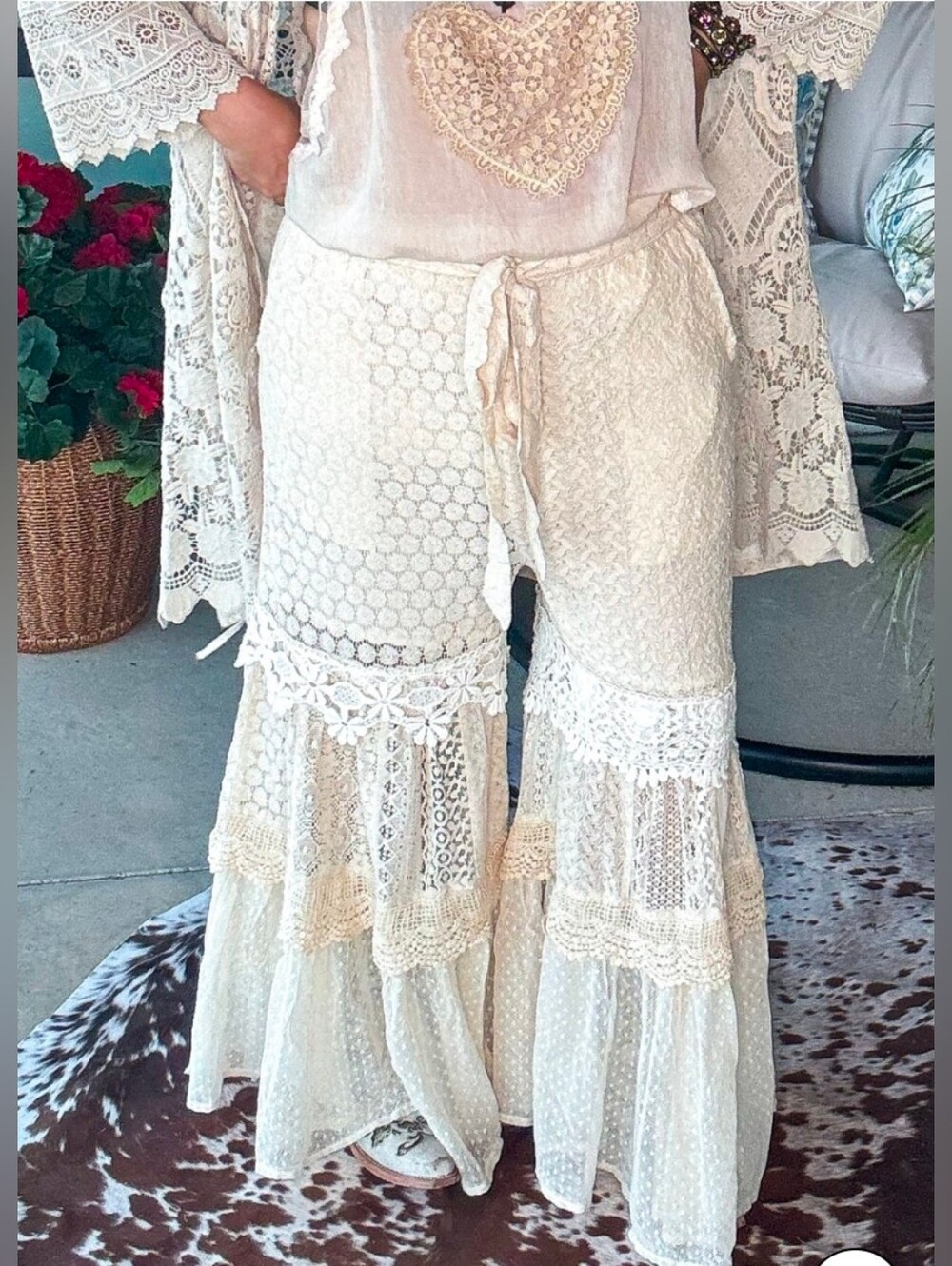 100% Cotton Lace Boho Wide-Leg Pants - Size 1X - 16/18